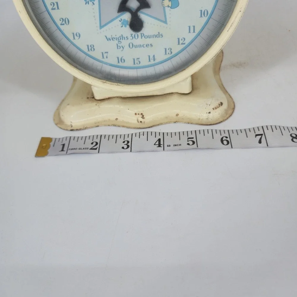 Vintage Baby Nursery Scale 30 Lb Blue Star Infant Scale Cream Metal Decor 19